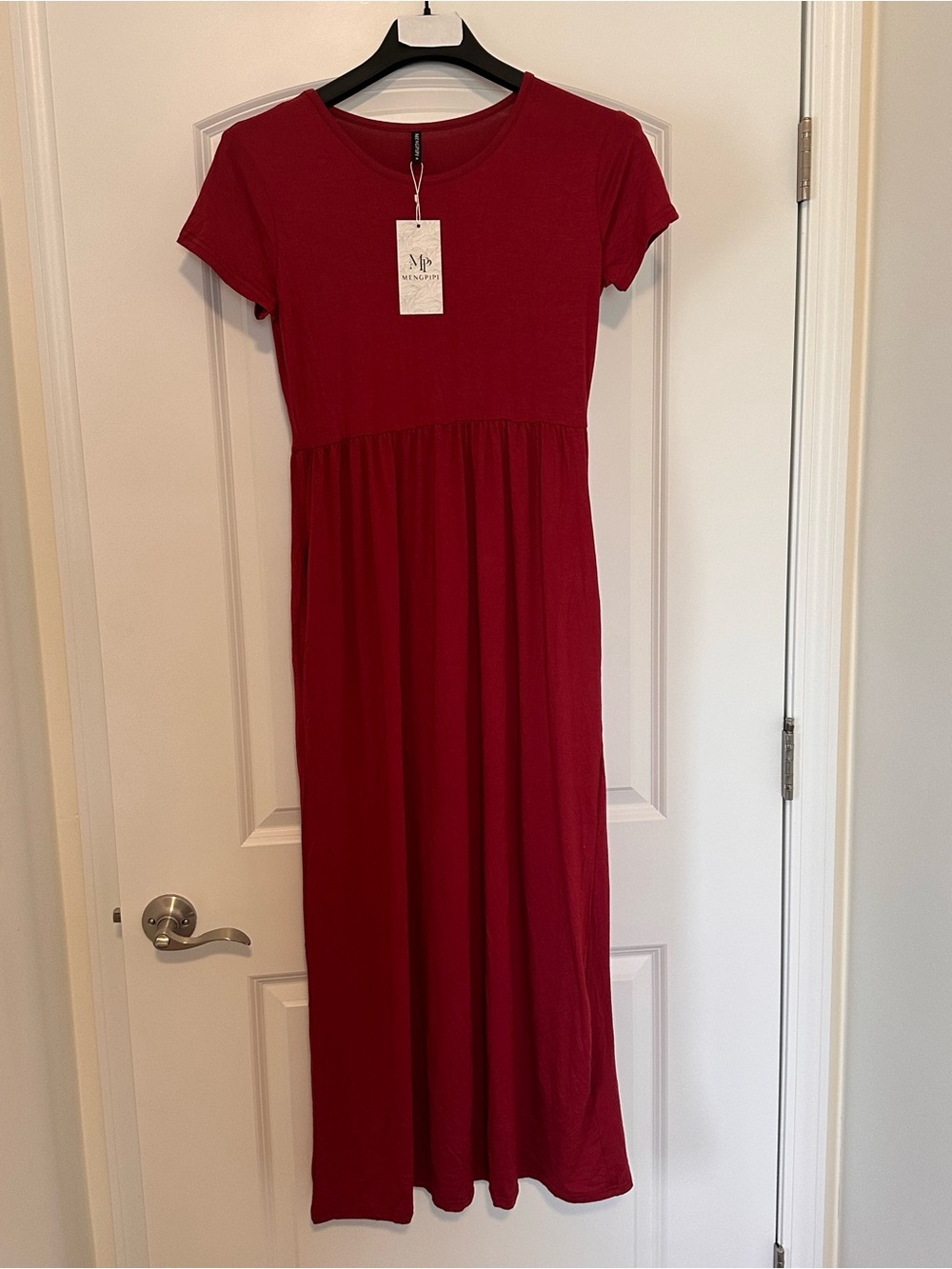 M.STUDIO Women's Short Sleeve Maxi Dress in Deep Red